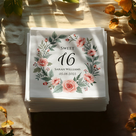 Delightful Floral Sweet 16 Custom Printed Napkins product
