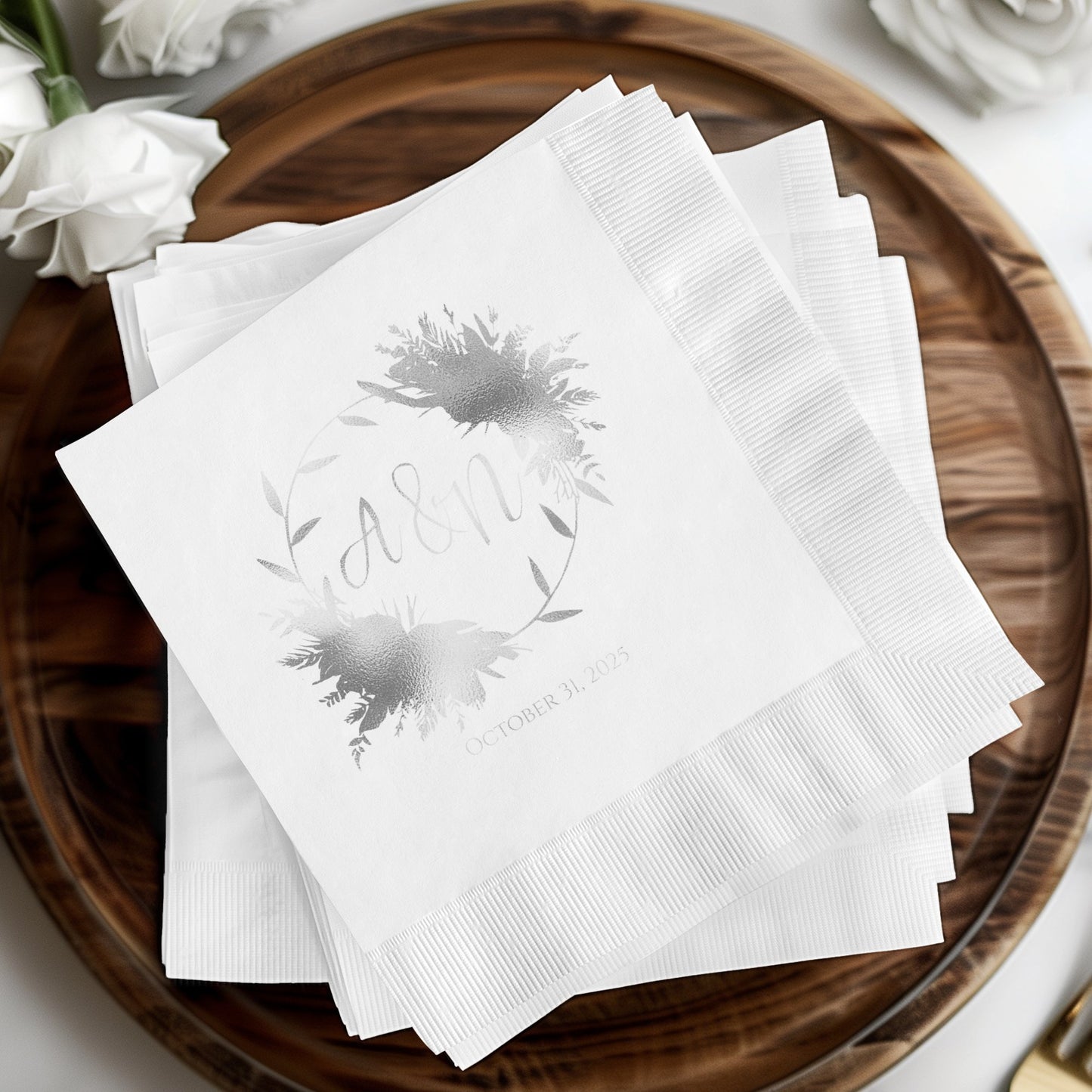 Elegant Personalized Wedding Date Napkin product type