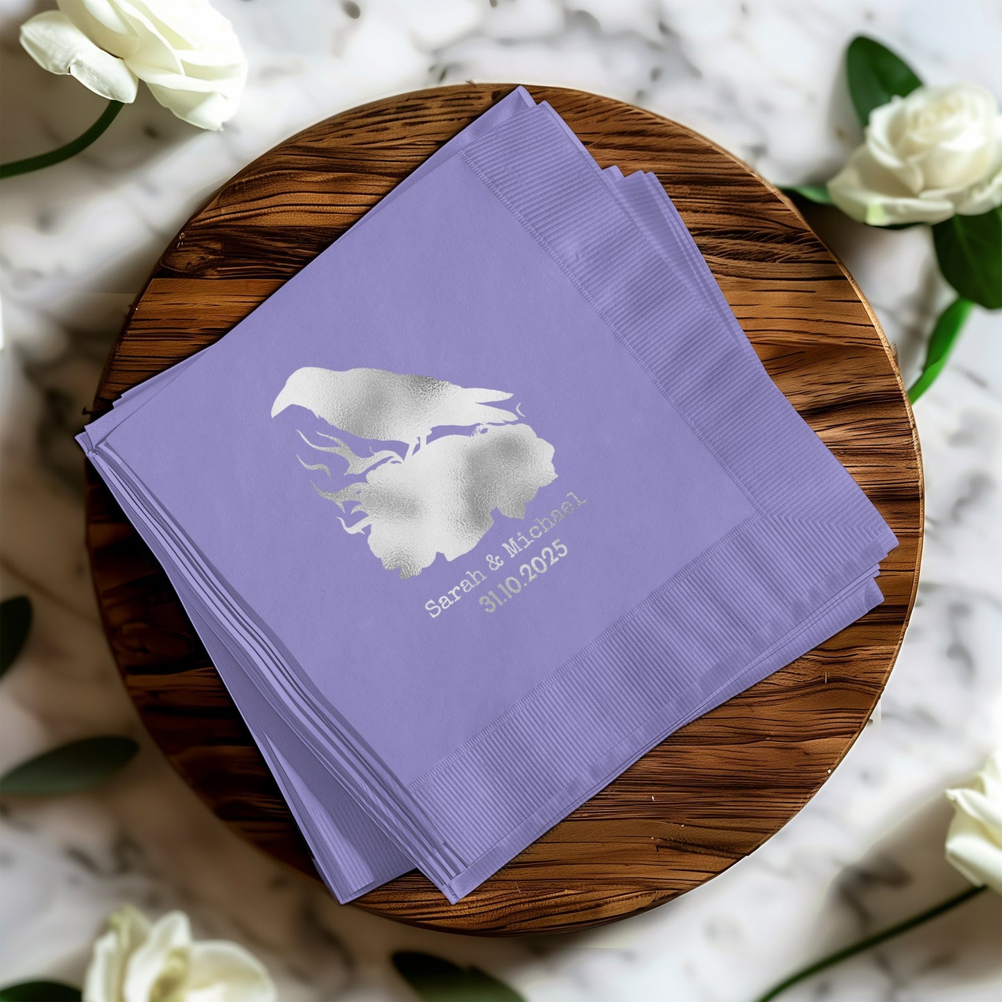 Personalized Wedding Date and Crow Napkin product type