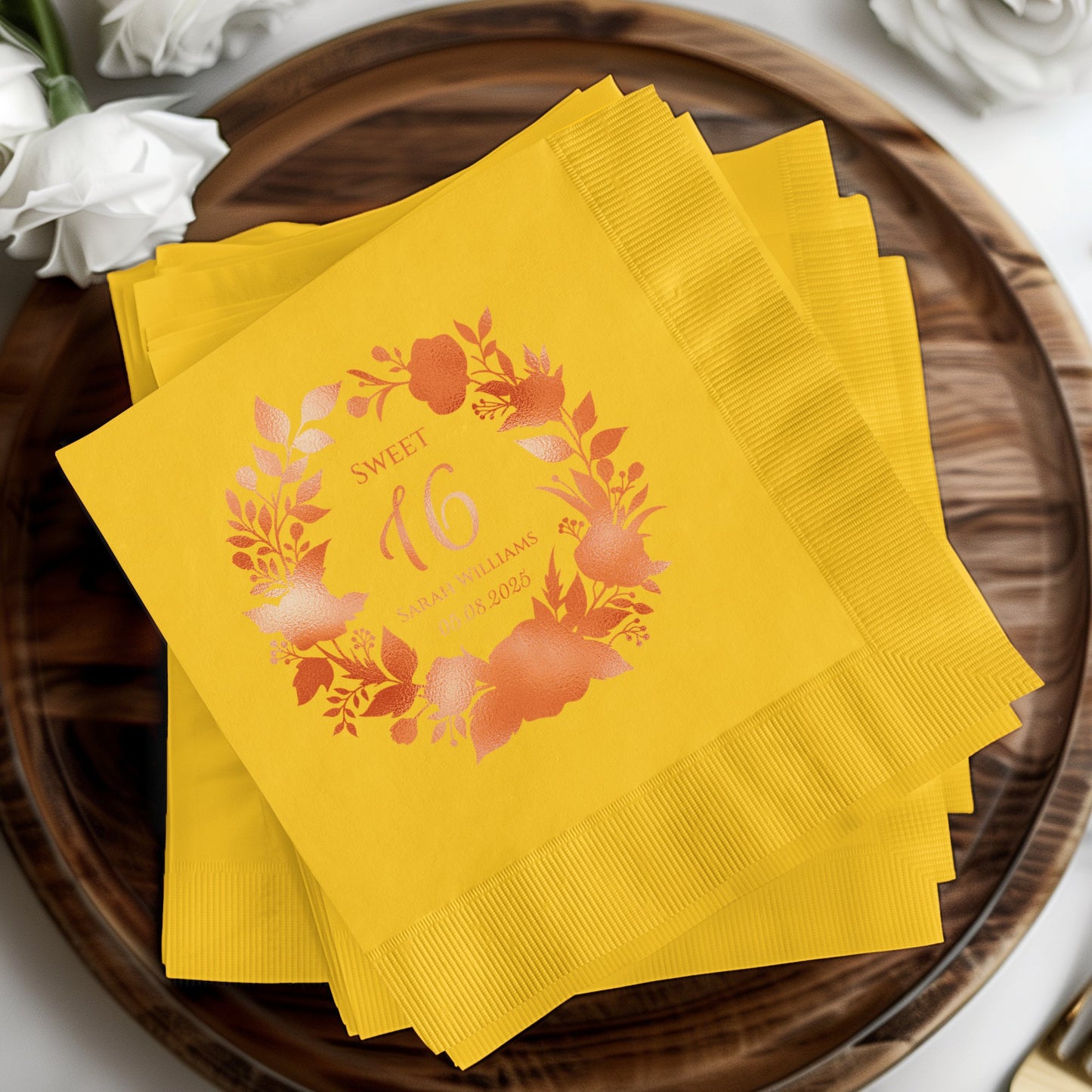 Elegant Yellow Sweet 16 Party Napkin Product