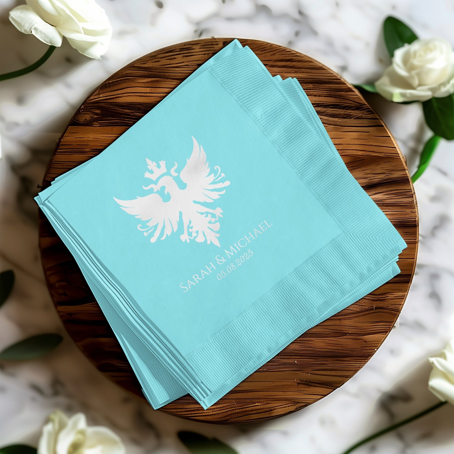 Sarah and Michael Wedding Date Embossed Napkin product type