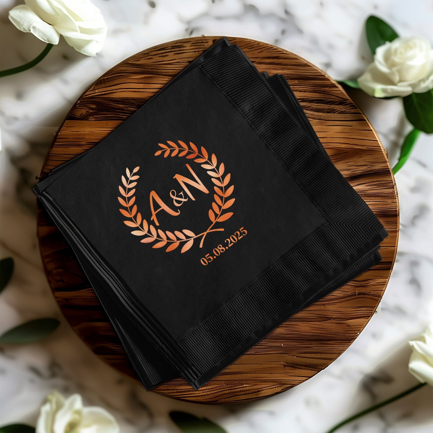 Custom Monogram A&N Black Wedding Napkins product type