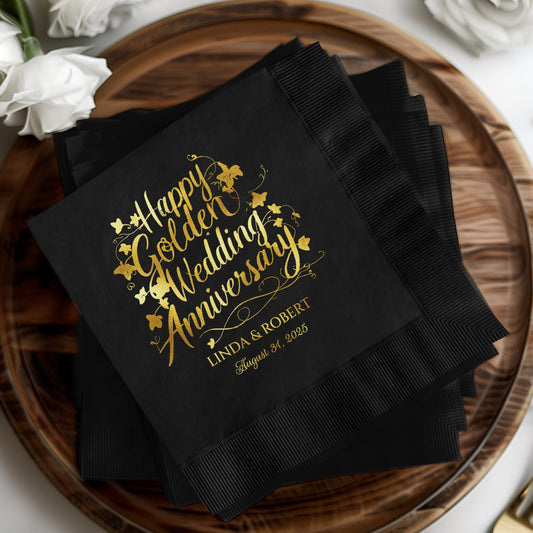 Happy Golden Wedding Anniversary Black Napkins product