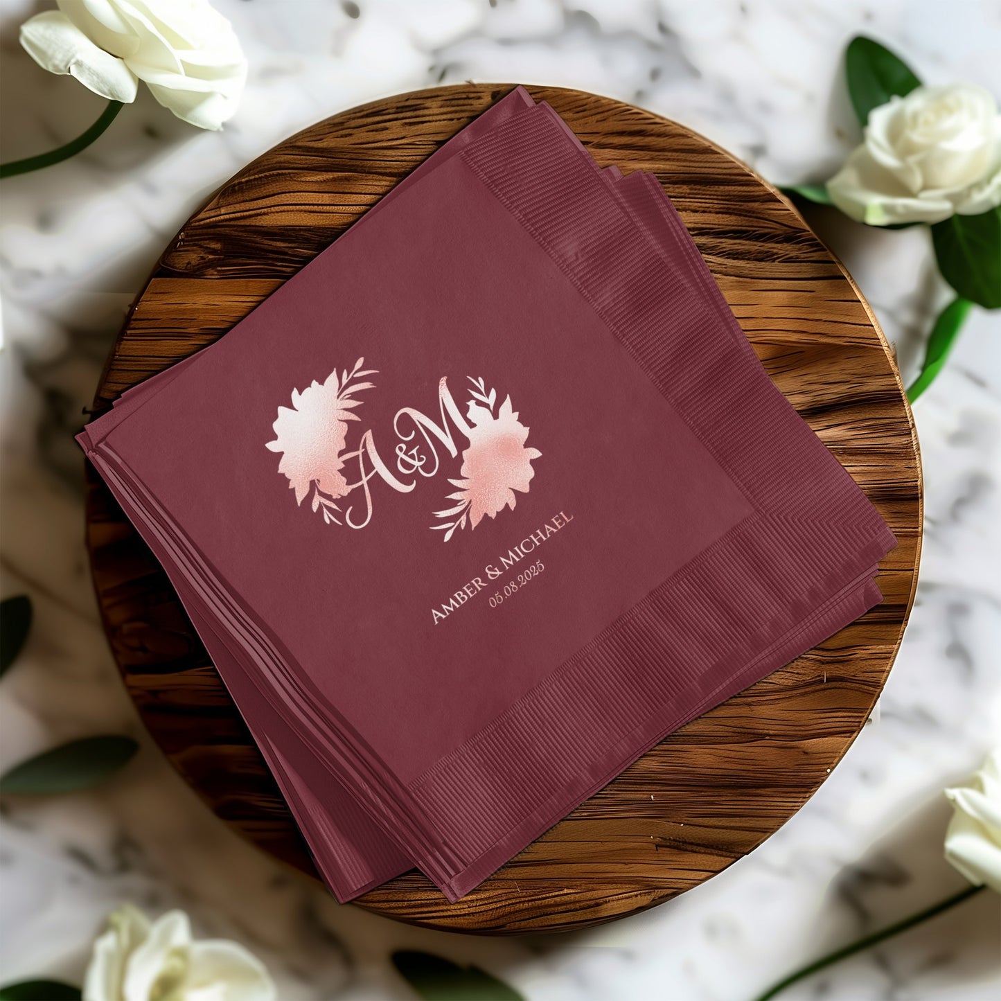 Personalized Floral Monogram Wedding Napkins product type