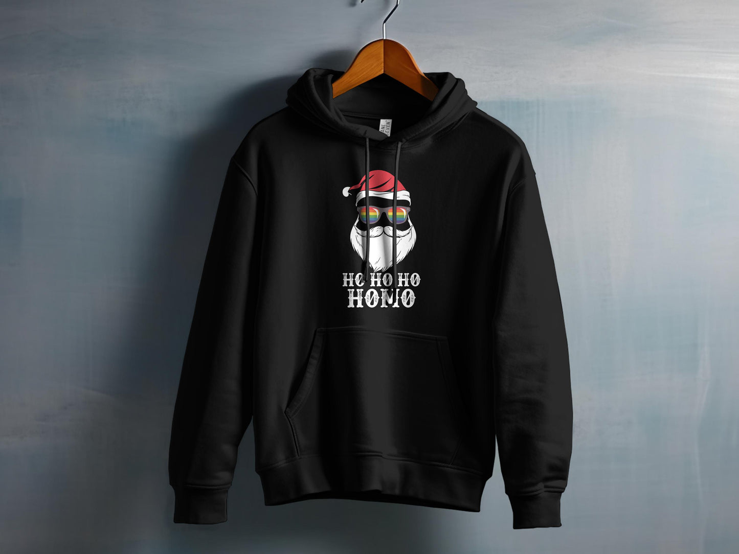 Funny Santa Beard Skiing Black Hoodie Novelty product
