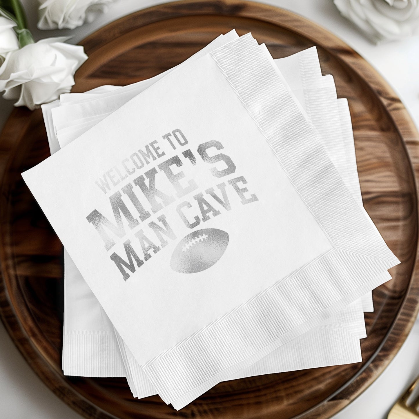 Welcome to Mike's Man Cave Football Napkins product