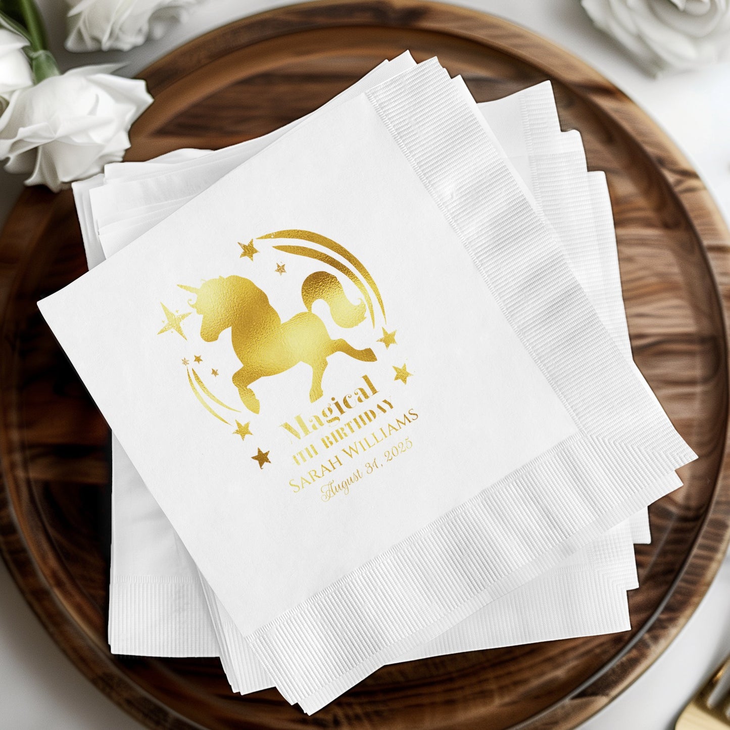 Golden Unicorn Themed Personalized Napkin product