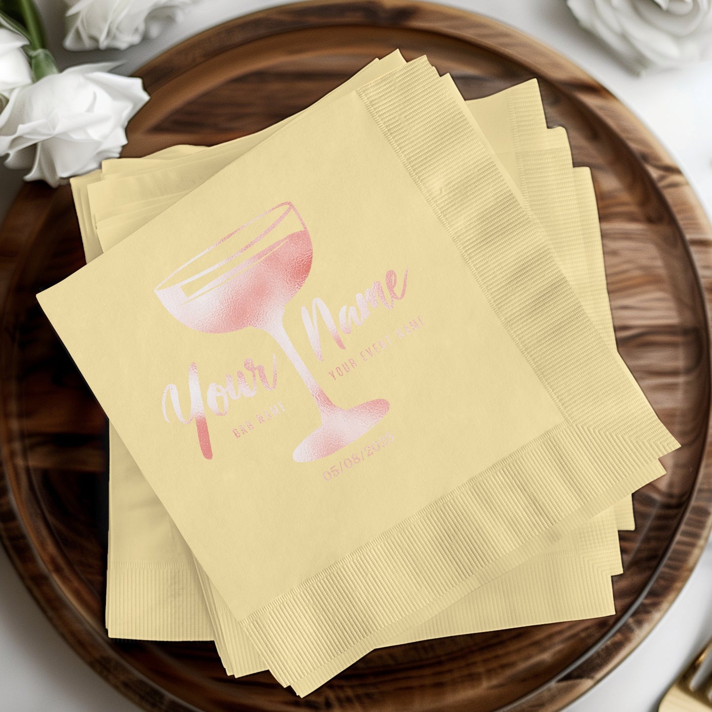 Personalized Name and Date Champagne Glass Napkins product