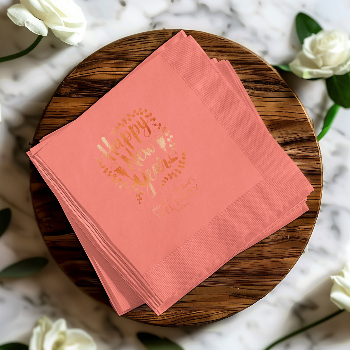 Happy New Year Engraved Coral Finish Napkins product