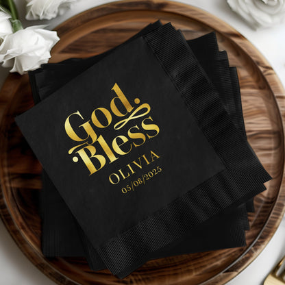 Custom God Bless 05/08/2025 Black Napkins product type
