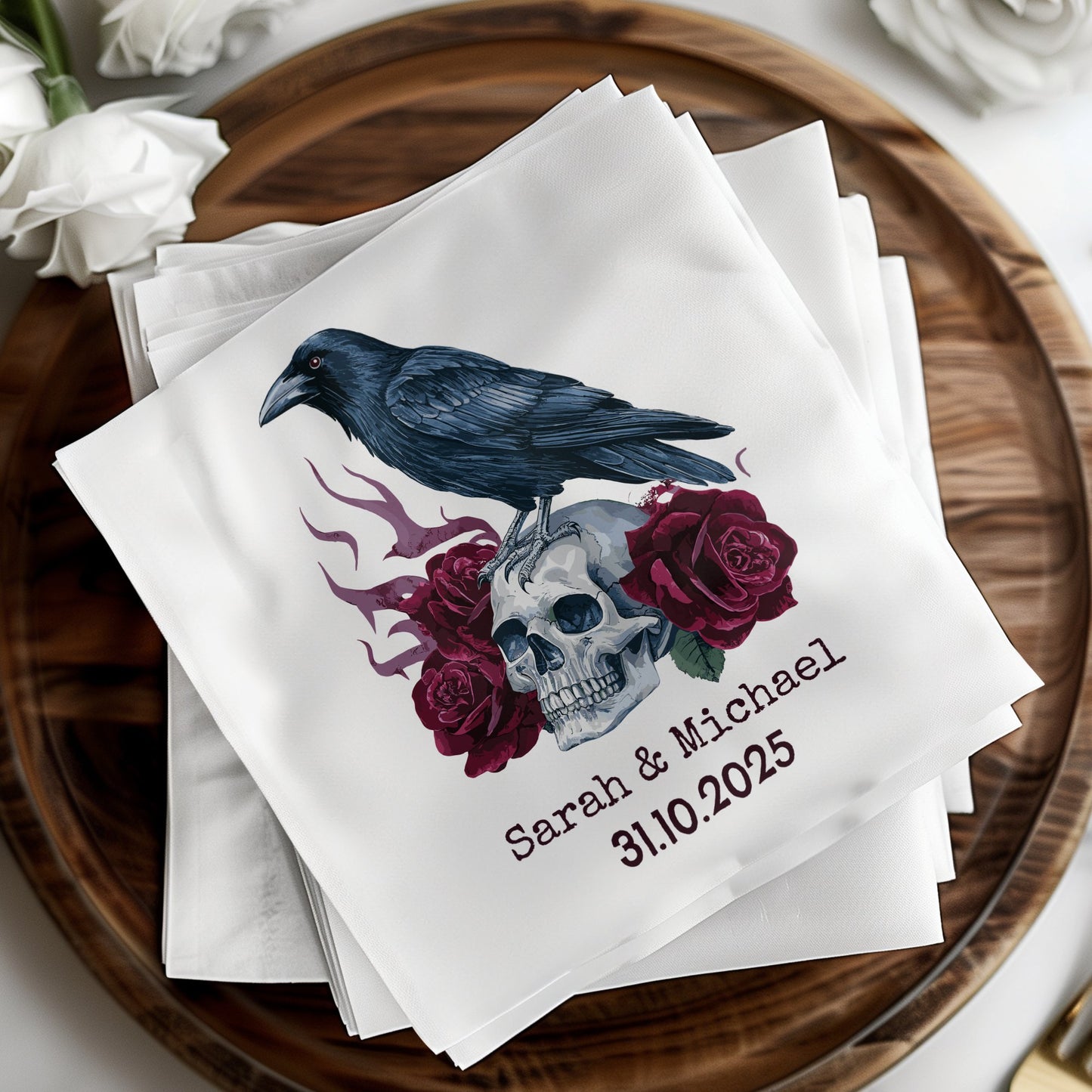 Custom Halloween Raven Skull Printed Napkins product