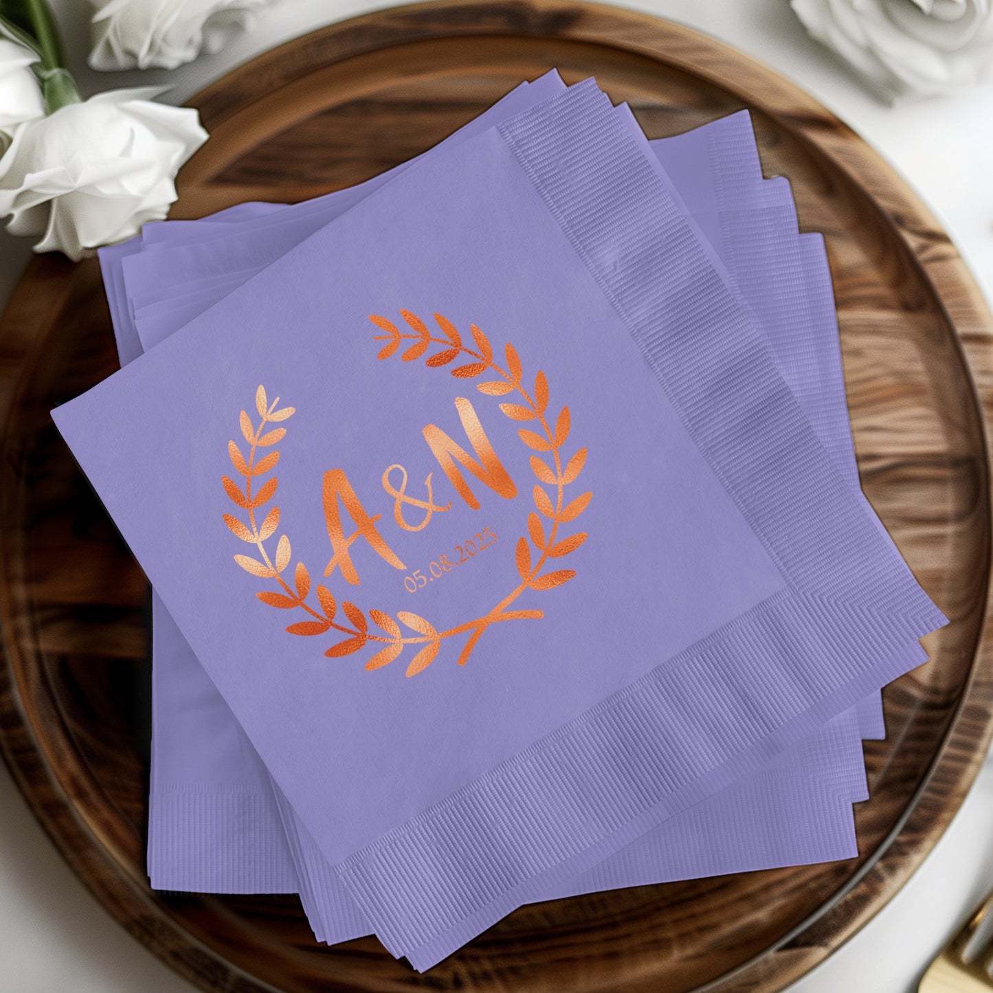 Personalized Initials and Date Purple Napkins product