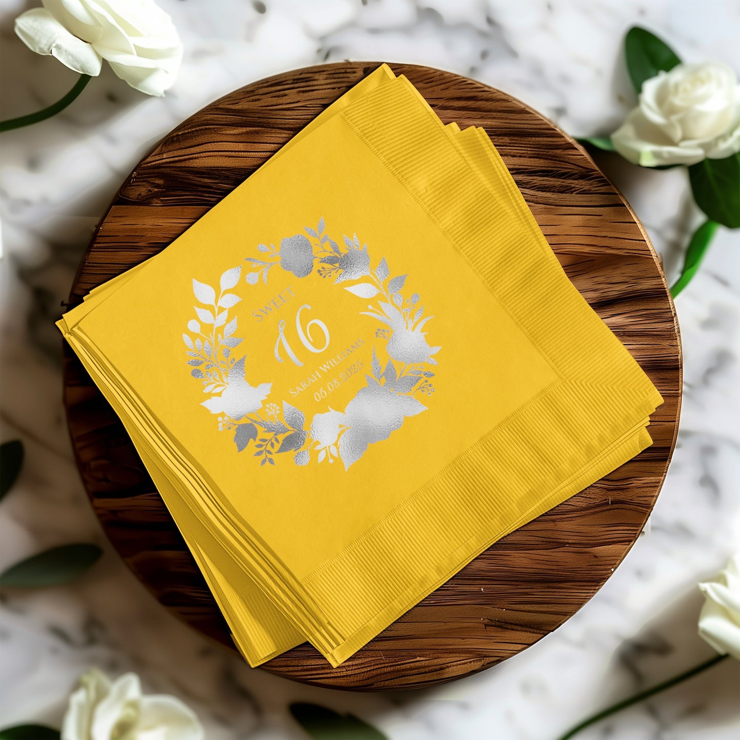 Elegant Sweet 16 Personalized Yellow Napkin product