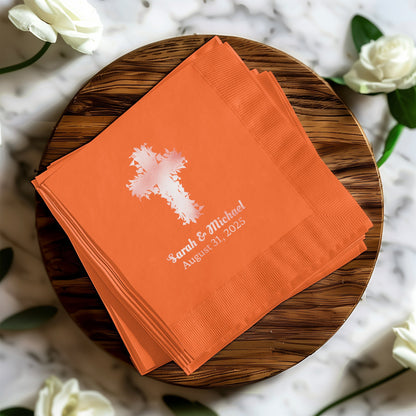 Personalized Cross and Names Wedding Napkin product