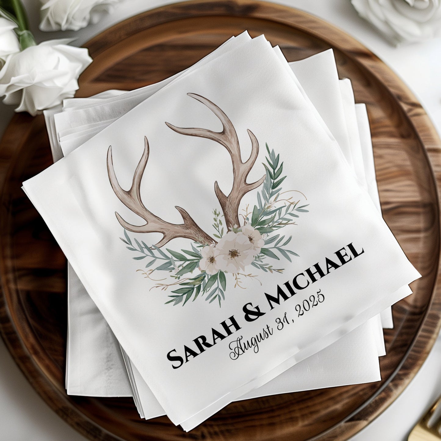 Antler Design Personalized Wedding Napkin product
