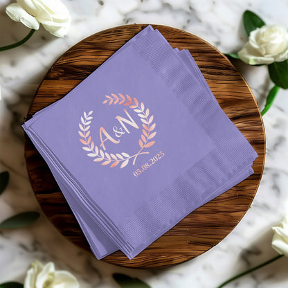 Personalized Purple Wedding Date Initials Napkin product