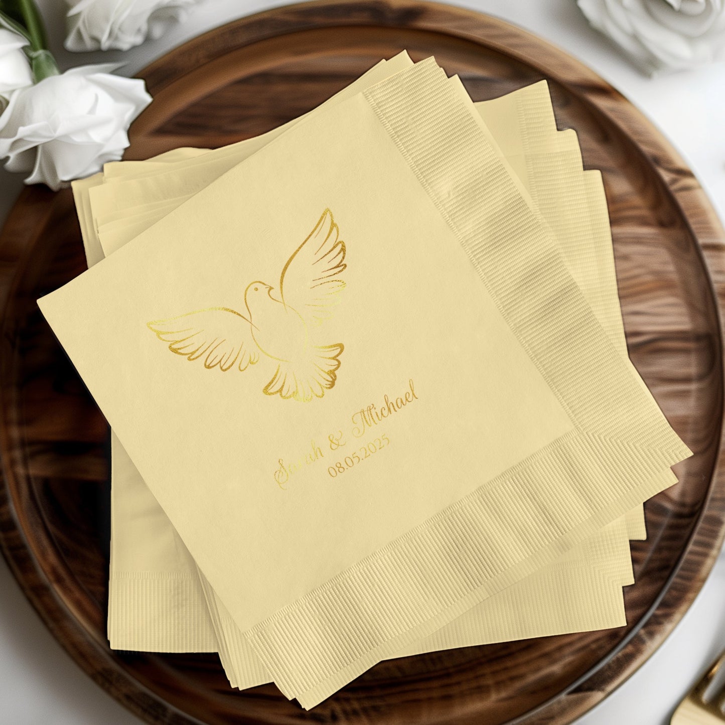 Elegant Personalized Dove Design Wedding Napkins product