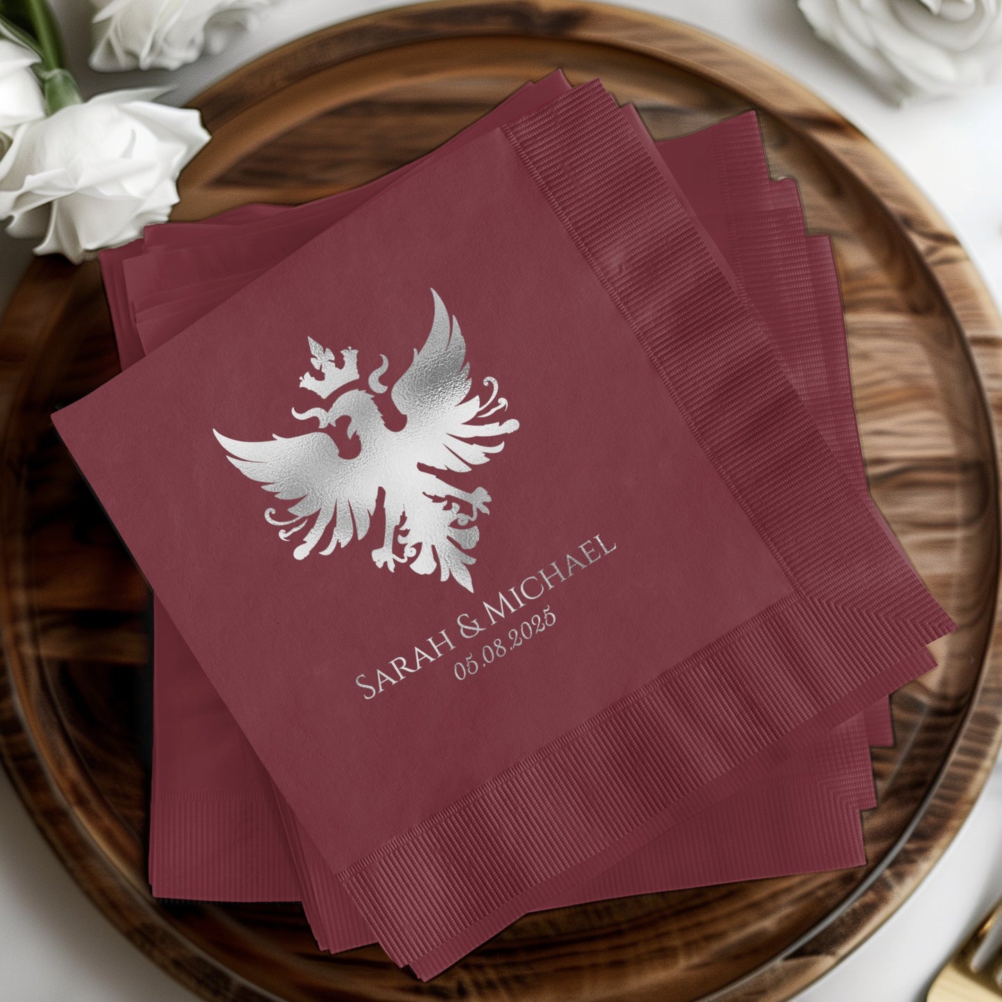 Personalized Maroon Beverage Napkin Eagle Design product type