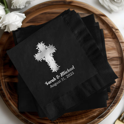 Personalized Cross Design Wedding Napkins Product