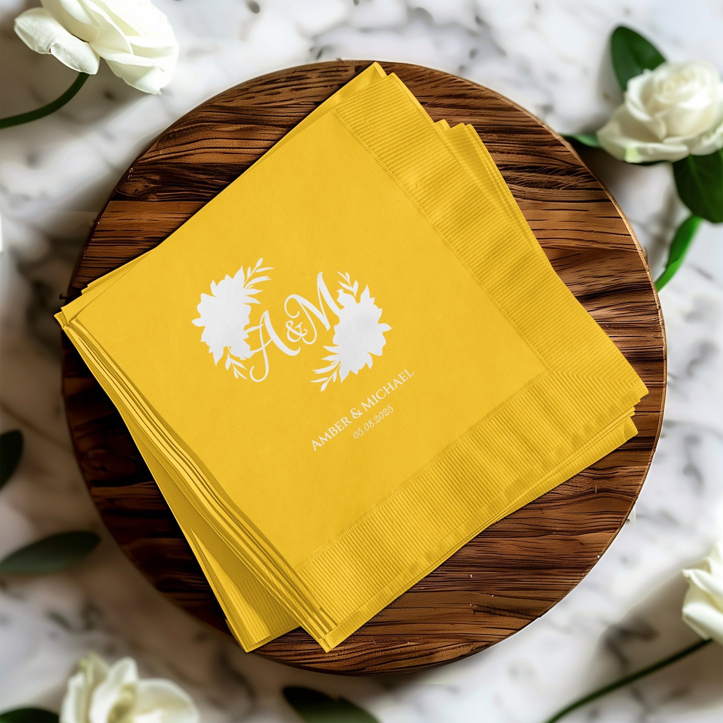 Personalized Floral Monogram Yellow Napkins product type