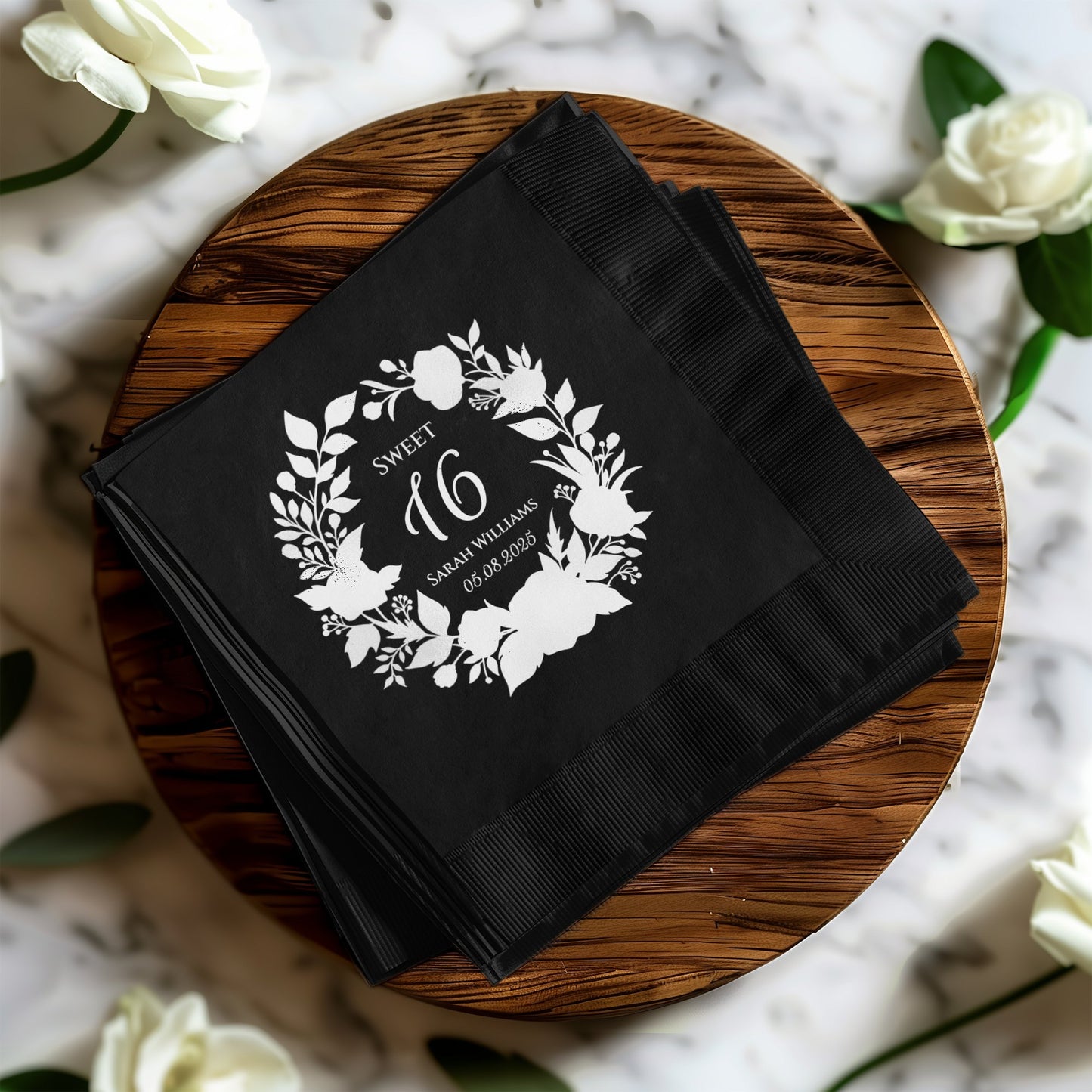 Elegant Custom Sweet 16 Party Napkins Black Product