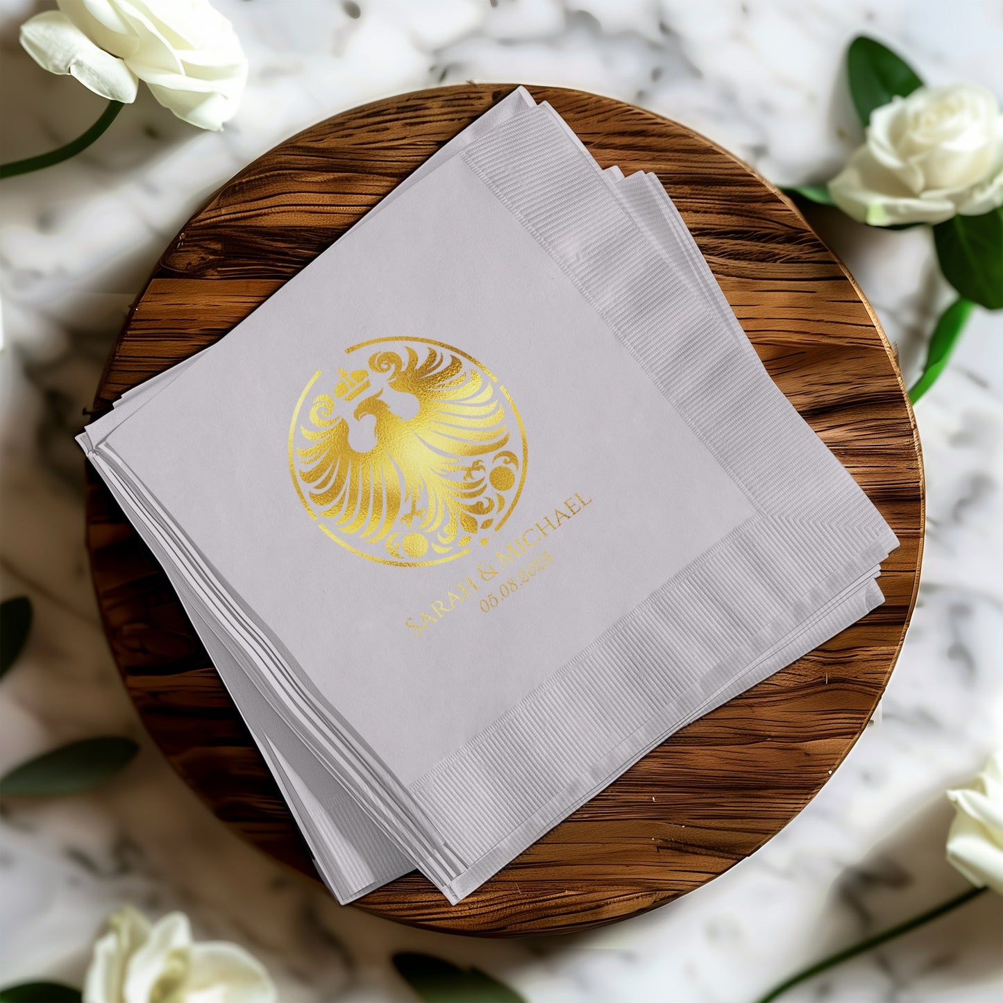 Personalized Wedding Gold Crest Design Napkin product