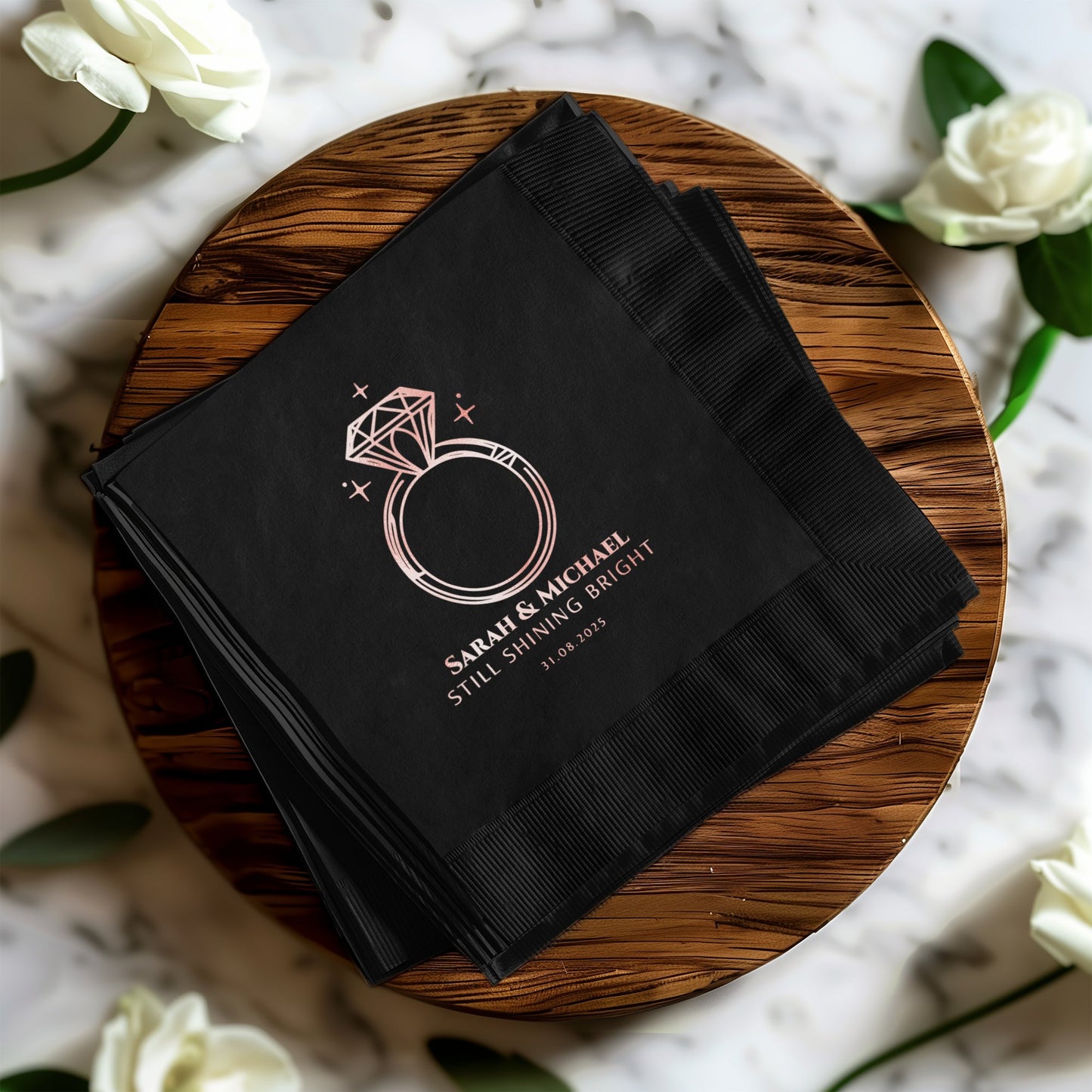 Personalized Wedding Napkins with Ring Design Product