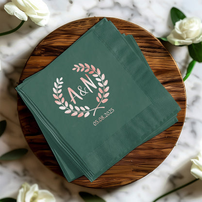 Personalized Wedding Initials Date Green Napkins product