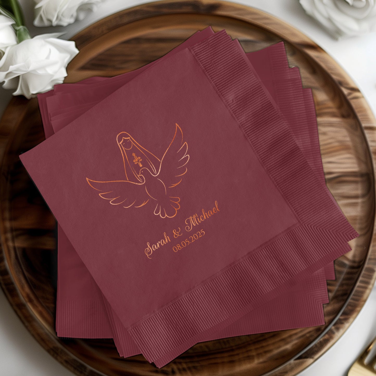 Personalized Wedding Date Maroon Napkins product type