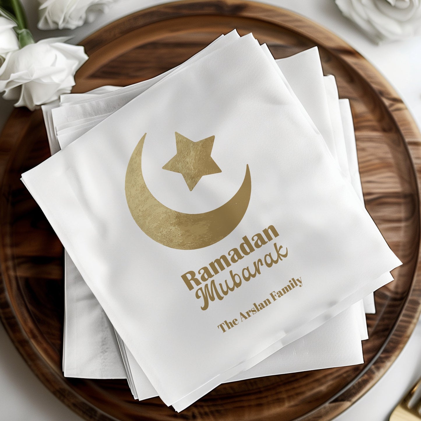 Ramadan Mubarak Gold Crescent and Star Custom Napkin product