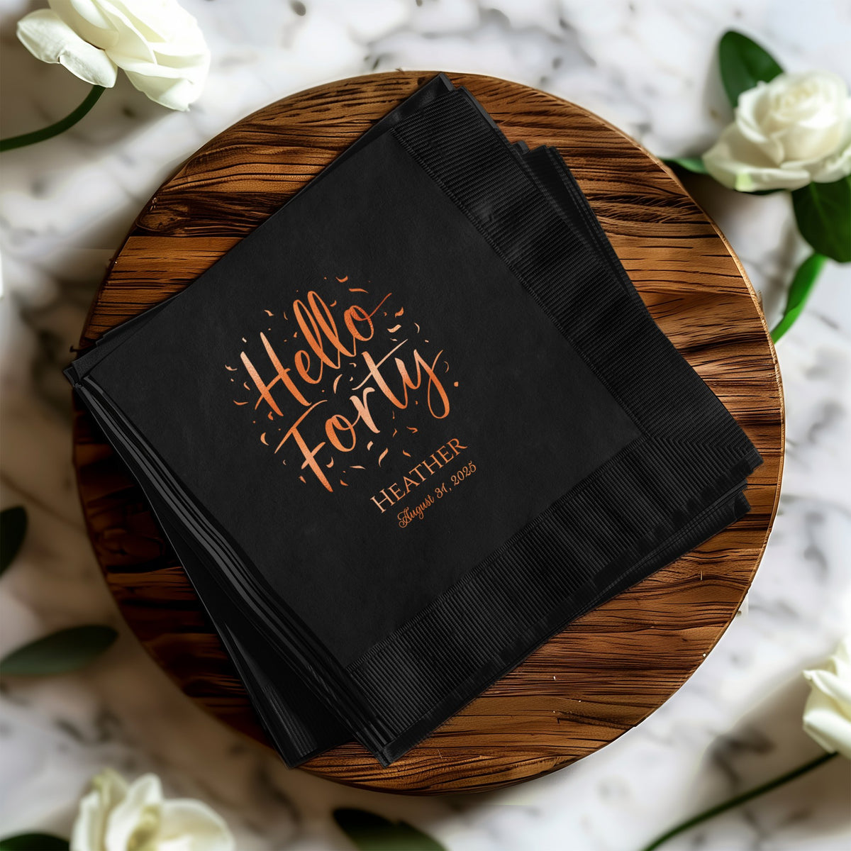 Hello Forty Personalized Black Napkins product