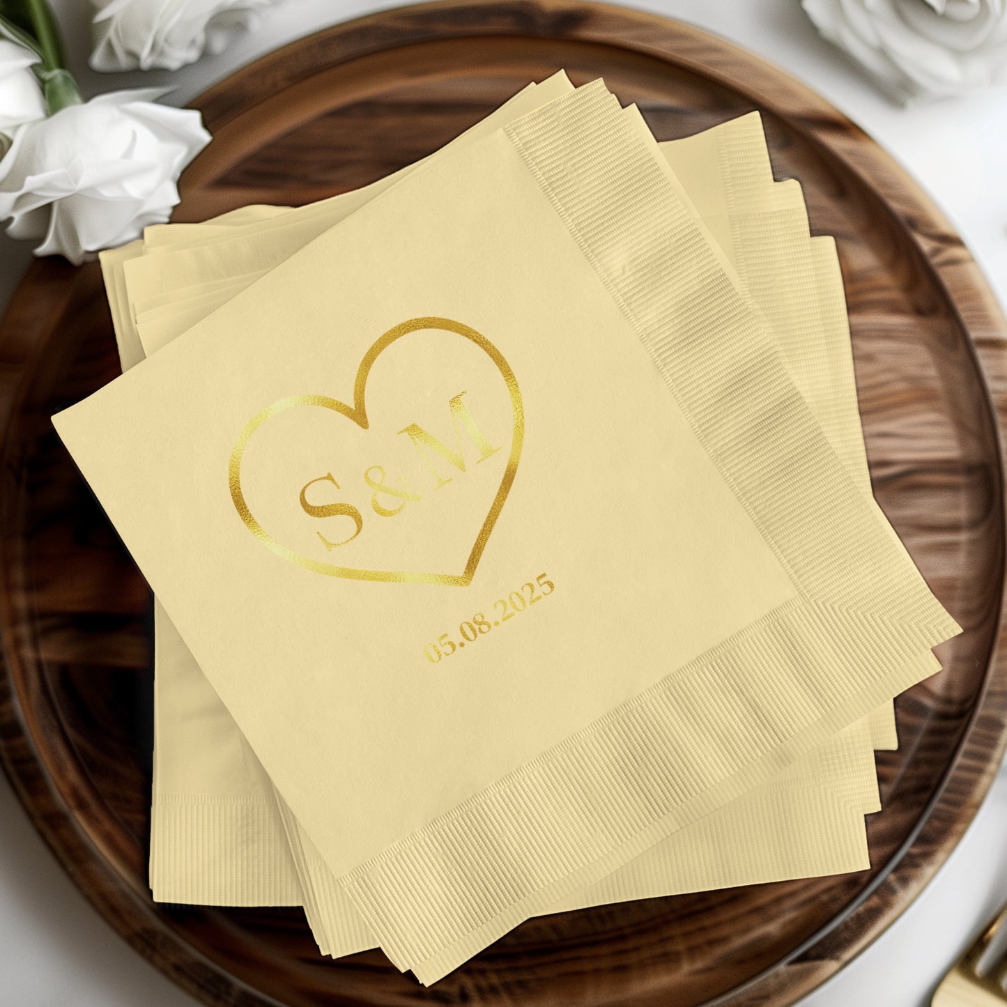 Personalized Gold Foil Heart Date Napkin product