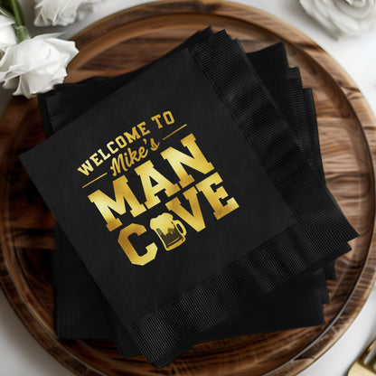 Welcome to Mike's Man Cave Black Beverage Napkin product