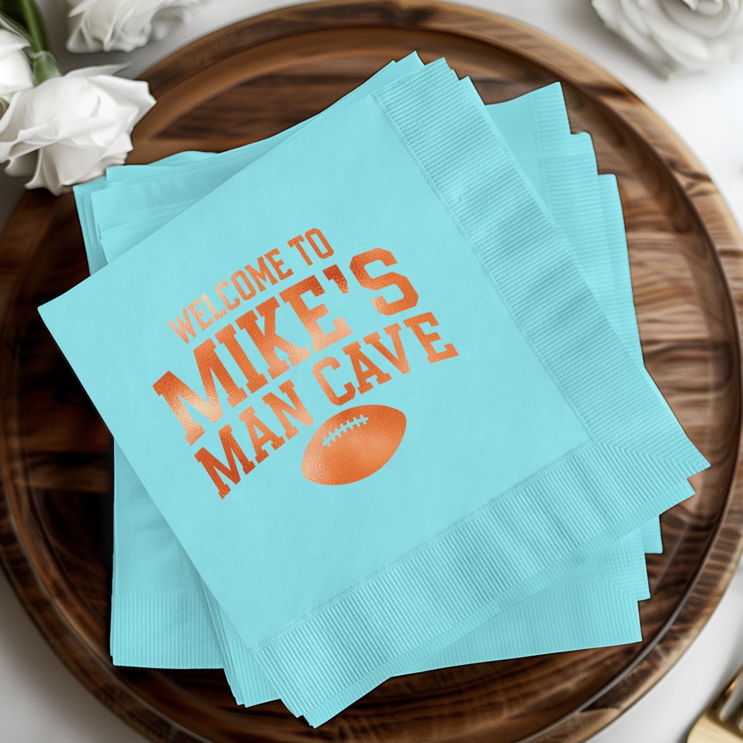 Welcome to Mike's Man Cave Football Napkin product