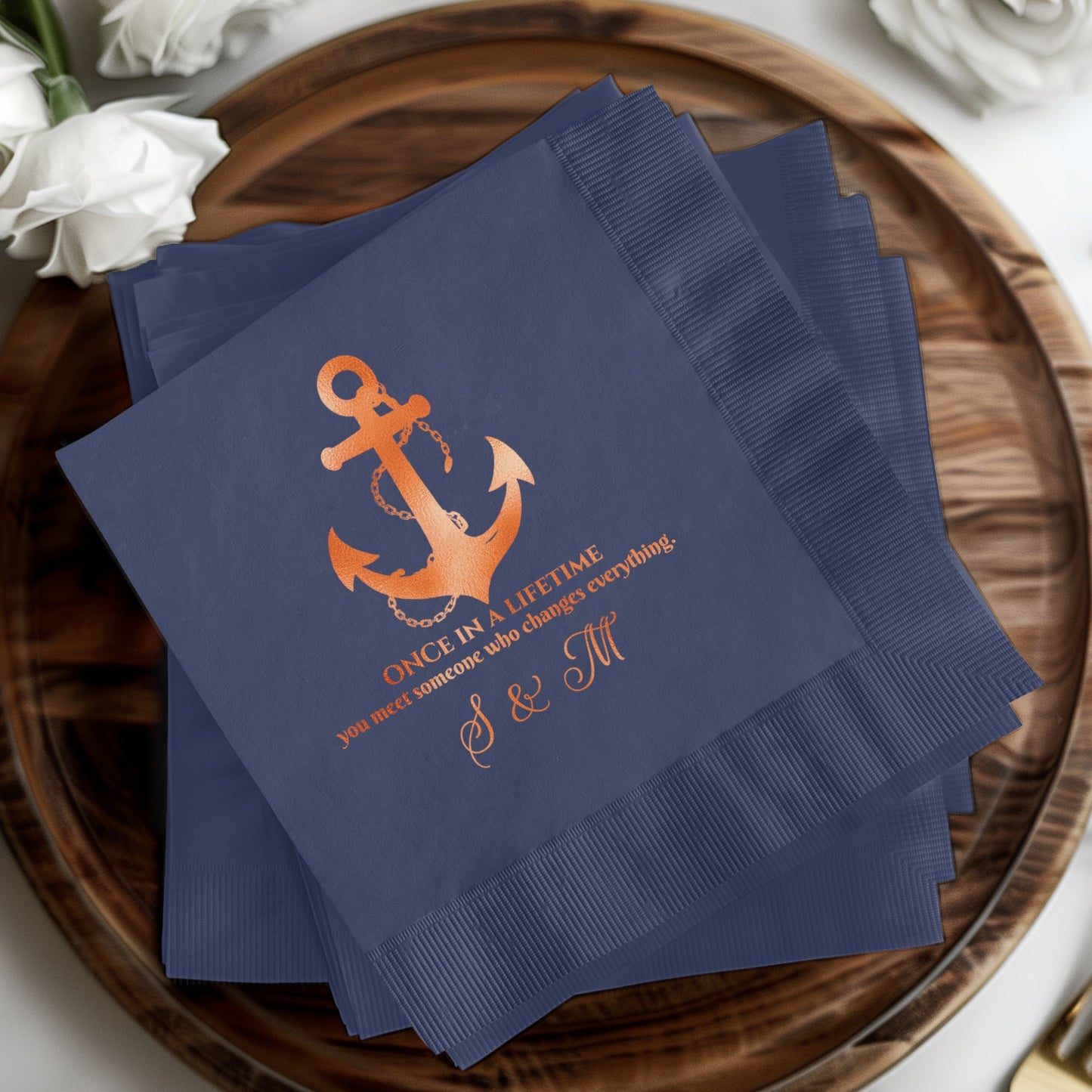 Navy napkins with anchor and inspirational message product type