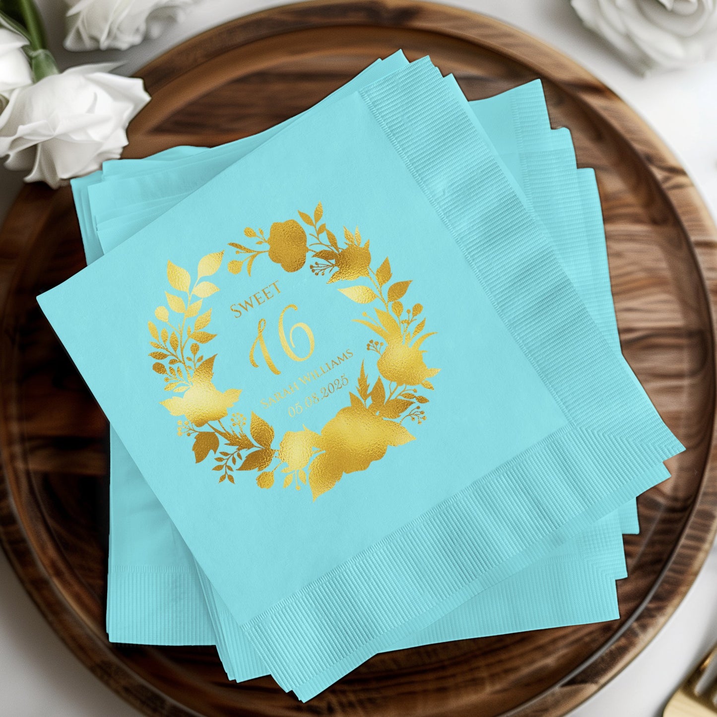 Personalized Sweet 16 Turquoise and Gold Party Product