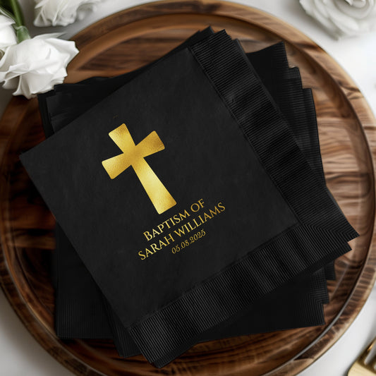 Personalized Gold Cross Design Baptism Napkin product type