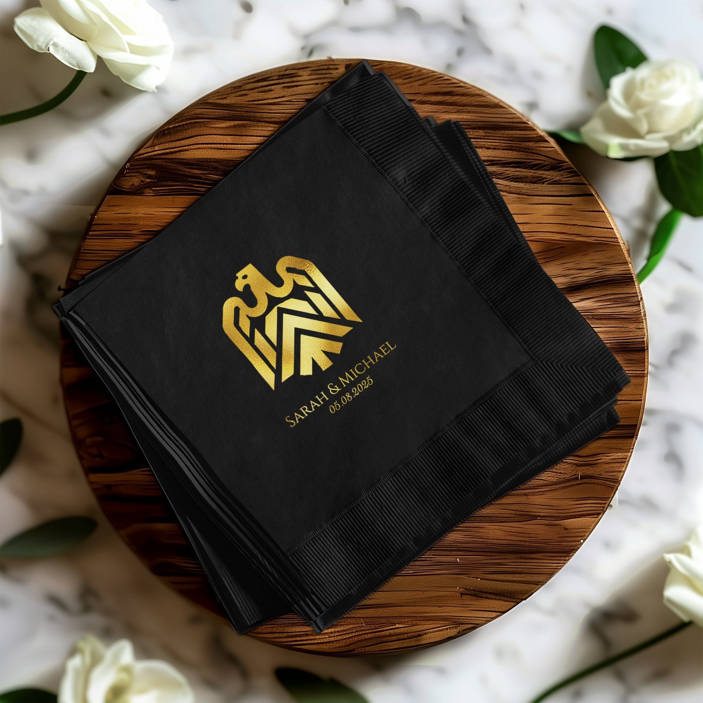 Personalized Black and Gold Wedding Napkin product