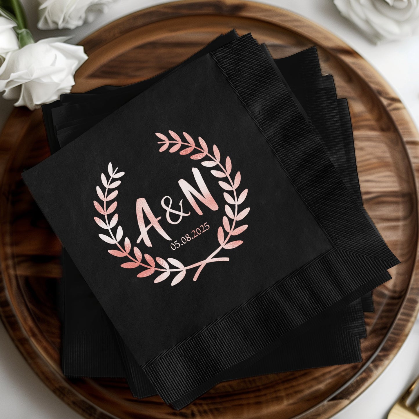 Custom Monogram Wedding Date Black Paper Napkins product type