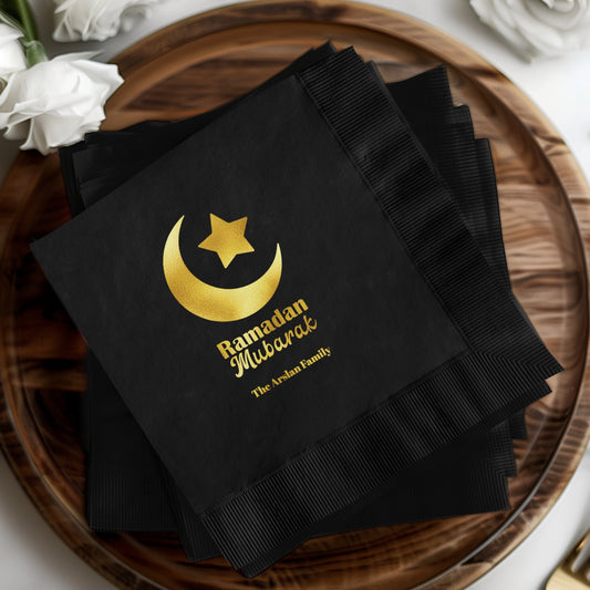 Elegant Ramadan Mubarak Black and Gold Napkins product