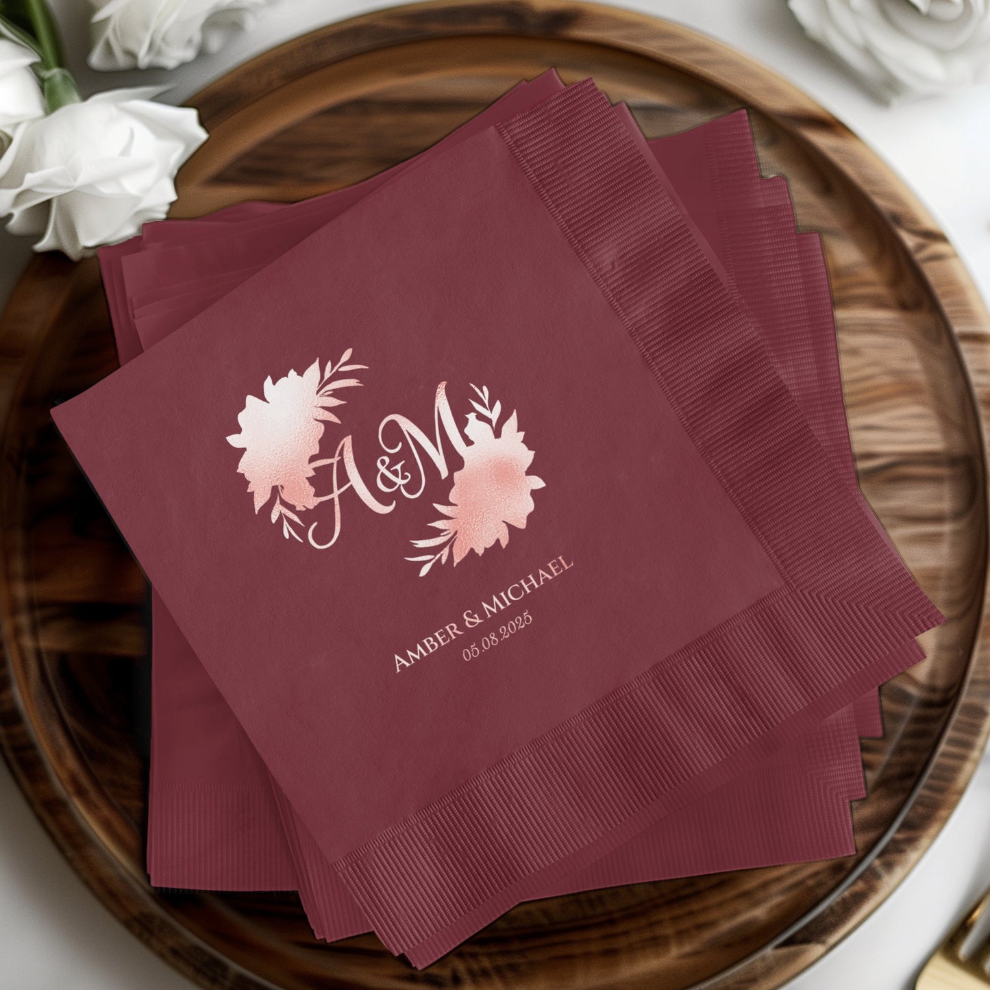 Personalized Floral Monogram Wedding Napkin Product