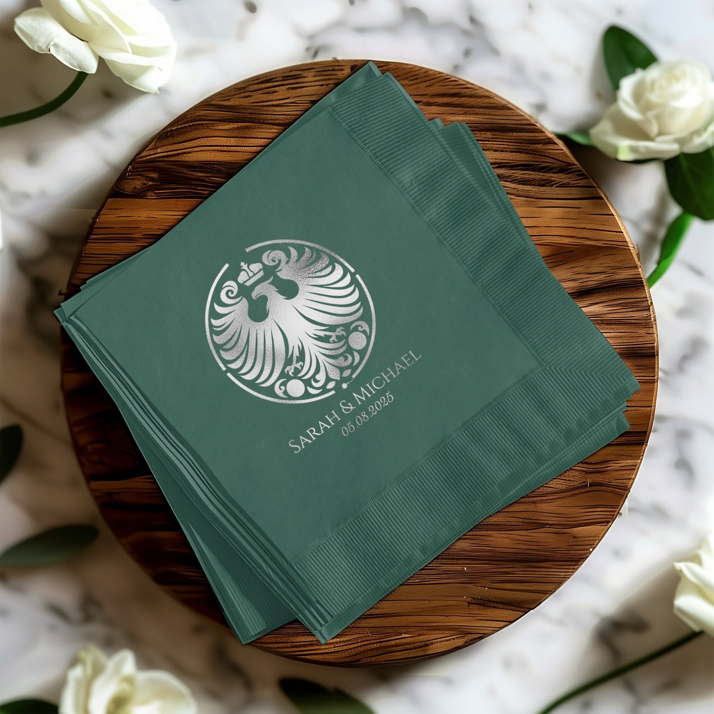 Personalized Green Wedding Napkins Elegant Product