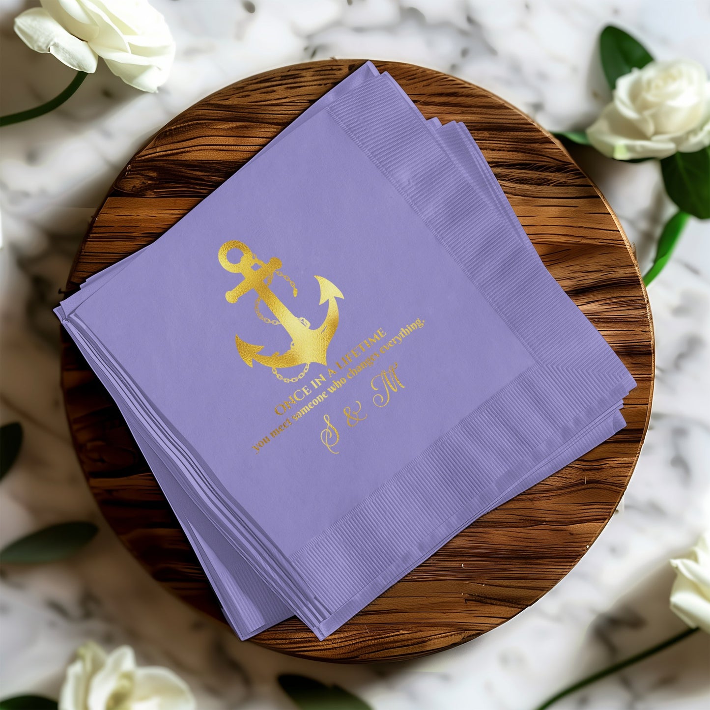 Custom Gold Anchor Purple Wedding Napkins product