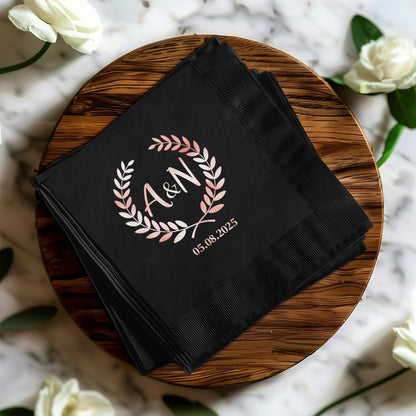 Personalized Wedding A&N Date Black Napkin product type