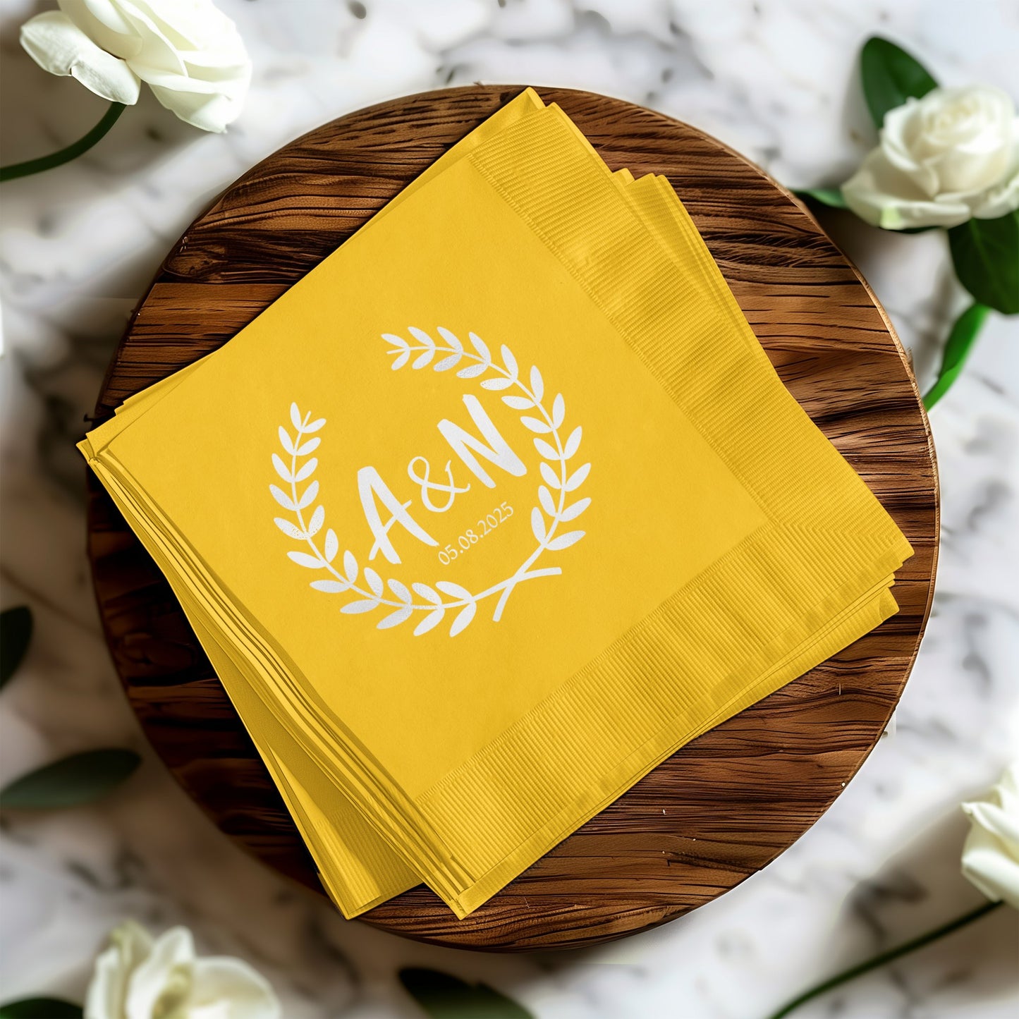 Custom Yellow Wedding Napkins with Personalized Initials product type