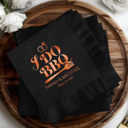 I DO BBQ Wedding Customized Black Napkins Product